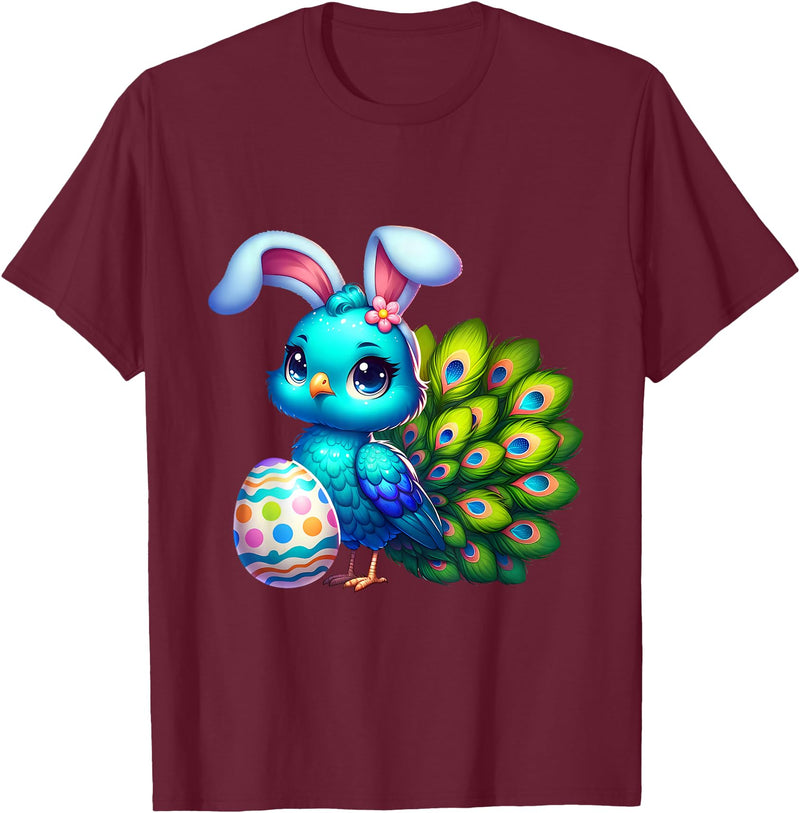 Funny Easter Peacock Lover Egg Eggs Bunny Rabbit Men Women T-Shirt in Burgundy