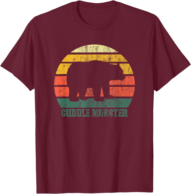Vintage Cute Bear Cuddle Monster Retro Cuddle Monster Bear Fun Novelty T-Shirt - Burgundy
