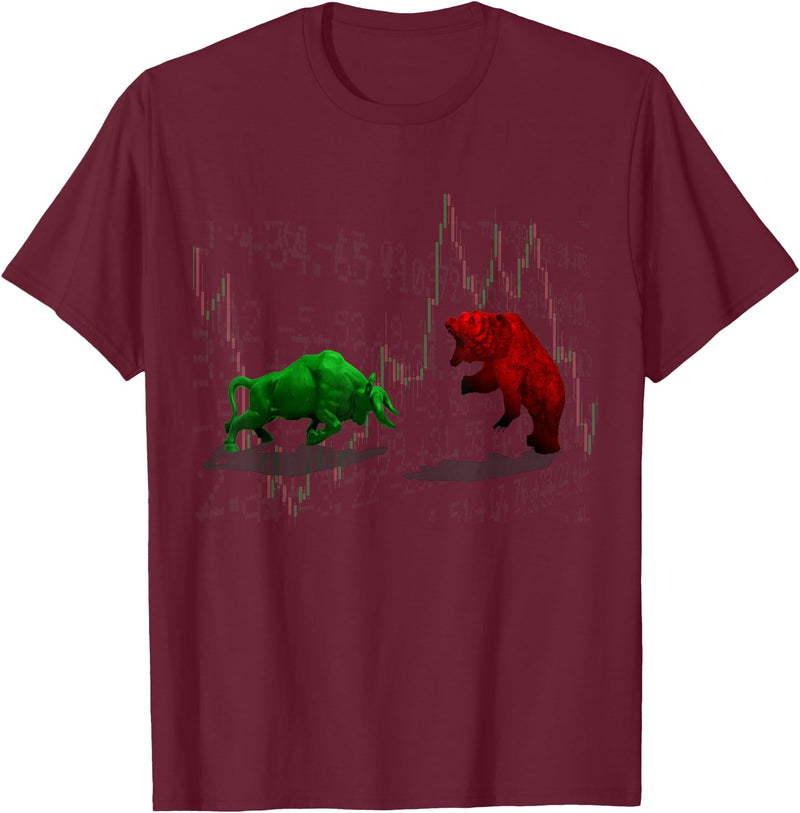Stock Market Bulls vs Bears Graphic T-Shirt - Burgundy