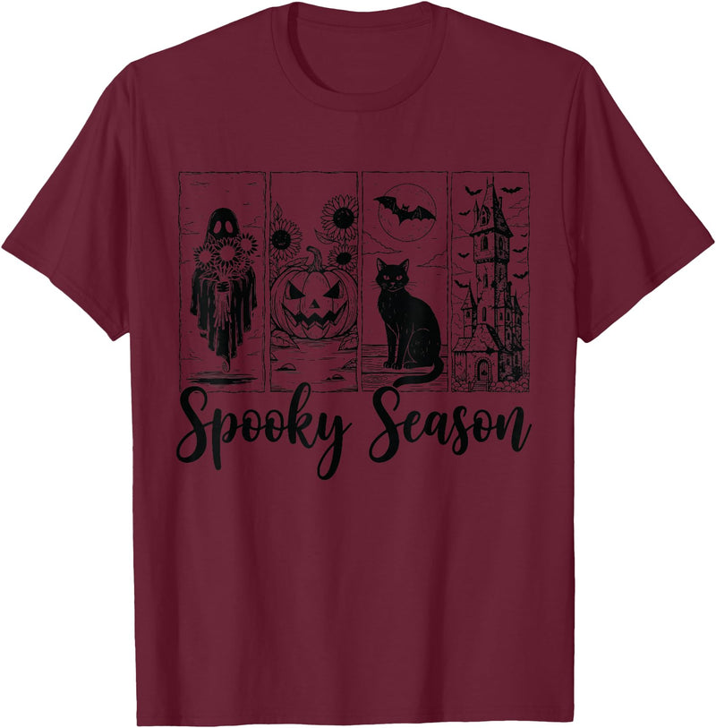 Halloween Spooky Tee Vintage Halloween Horror Spooky Season T-Shirt - Burgundy