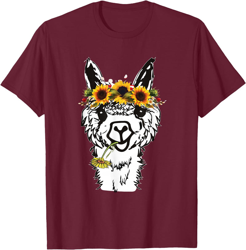 Funny Llama Alpaca Animal Lover Women's Floral Llama Alpaca Funny Graphics T-Shirt - Burgundy