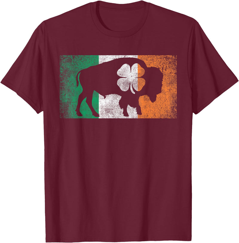 Buffalo - Saint Paddys Funny Ireland Flag Buffalo - Shamrock St. Patrick's Day Irish Flag T-Shirt - Burgundy
