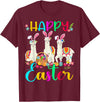 Happy Easter Three Llama Wearing Bunny Ear Happy Easter Llama Lover Three Llama Wearing Bunny Ear T-Shirt - Burgundy