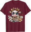 Cute Highland Cow Coffee Addict Cute Cow Leopard Coquette Coffee Lover Girls Women T-Shirt - Burgundy