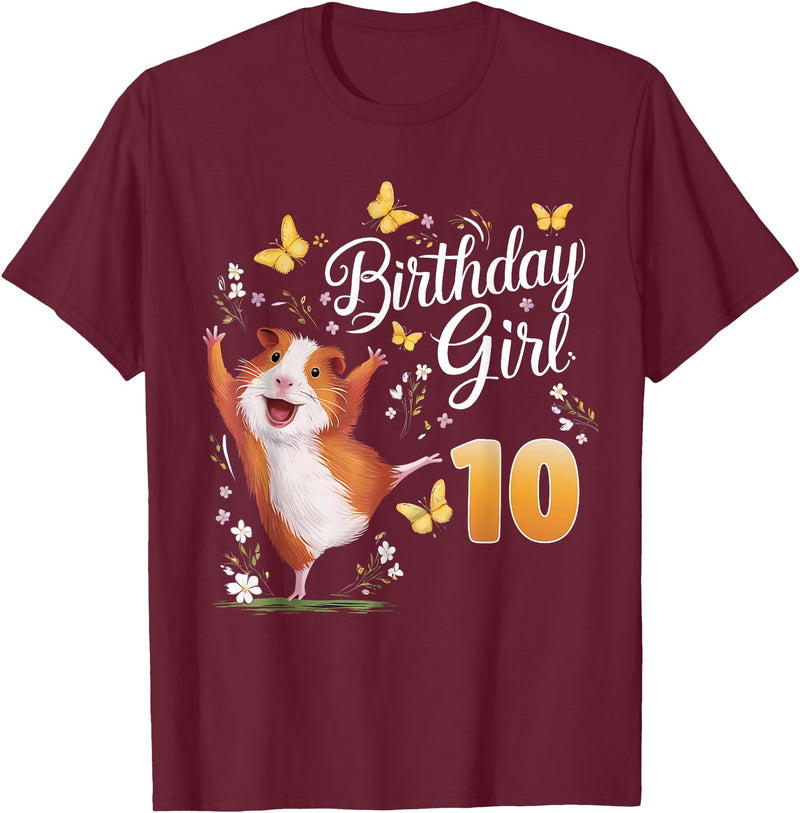 Giraffe Birthday Party by LazyPanda Guinea Pig Birthday Girl 10th Birthday Party 10 Year Old T-Shirt - Burgundy