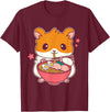 Cute Hamster Eating Ramen Hamster Lovers T-Shirt - Burgundy