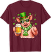 Amt Pig & Drinking Beer Lovers Saint Patrick's Day Funny Pig Drinking Beer Leprechaun Shamrocks St Patricks Day T-Shirt - Burgundy