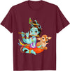 Clever Witty Designs Hindu god Lord Shri Krishna with a Cow and a Bird T-Shirt - Burgundy