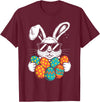 Bunny Face with Sunglasses Eggs Cool Rabbit Boys T-Shirt in Burgundy