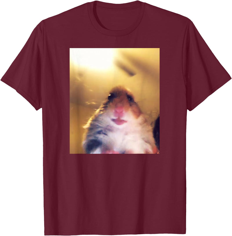 Staring Hamster Meme Front Camera T-Shirt - Burgundy