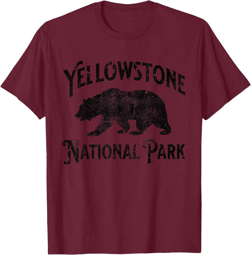 Yellowstone National Park Wyoming USA Outdoor Yellowstone National Park Bear Nature Hike Outdoors Vintage T-Shirt - Burgundy