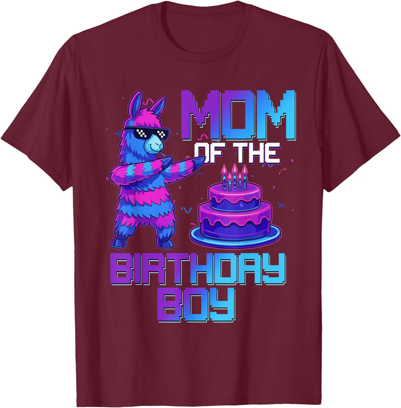 Llama Pinata Birthday Family Bday Party Decoration Mom of Birthday Boy Llama Pinata Party Family Matching T-Shirt - Burgundy