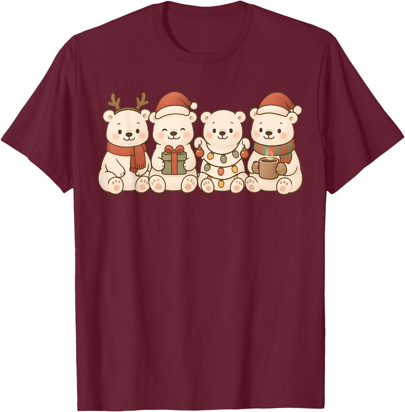 Christmas Holiday Co. Polar Bears Kids Boys Girls Christmas Polar Bears T-Shirt - Burgundy