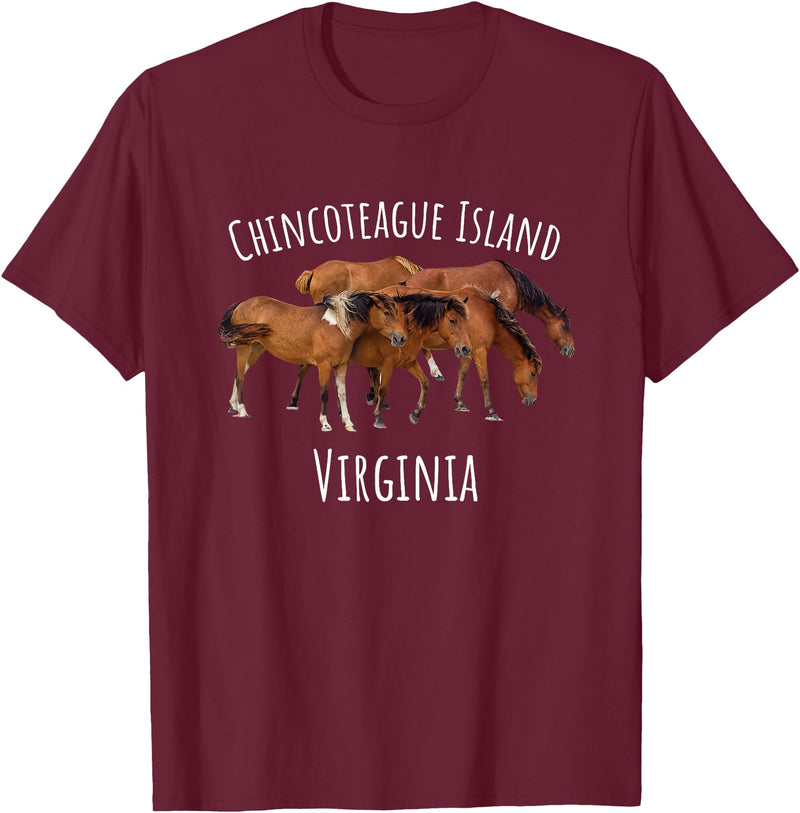 Horse Lover Gifts Chincoteague Island Virginia Horse Assateague Pony T-Shirt - Burgundy