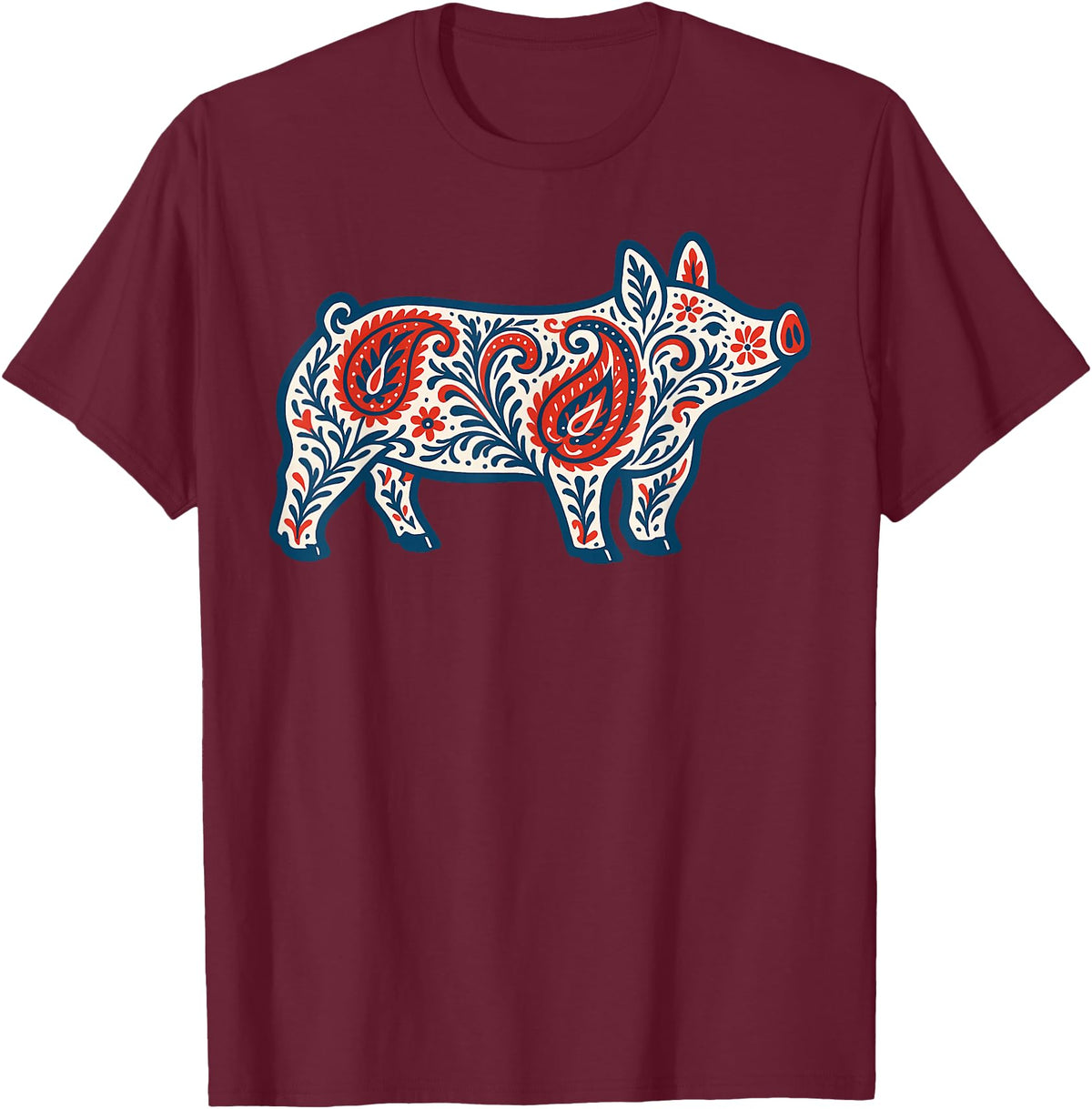 Aztec Show Pig Livestock Animal Lover Aztec Show Pig Livestock Pig Breeder Stock Show Mom Pig T-Shirt - Burgundy