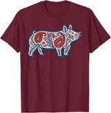 Aztec Show Pig Livestock Animal Lover Aztec Show Pig Livestock Pig Breeder Stock Show Mom Pig T-Shirt - Burgundy
