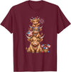 Funny 4th Of July Highland Cow Apparel Cute Highland Cow 4th of July Patriotic American Flag T-Shirt - Burgundy