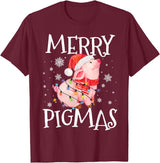 Christmas Funny Gifts Merry Pigmas Funny Pig Christmas Lights Tree Xmas Funny T-Shirt - Burgundy