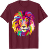 AXZ Tee Lion Series Elegant, Cool Lion Head with Bright Colorful T-Shirt - Burgundy