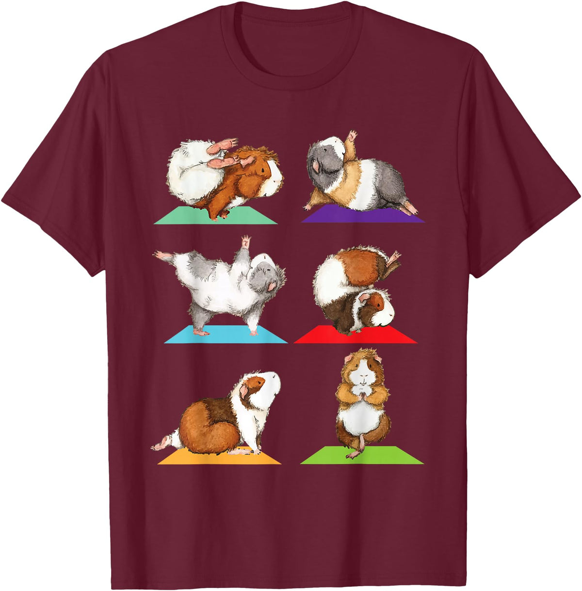 Funny Guinea Pig Shirts Guinea Pig Yoga - Fitness Exercise Animal Rodent Pet Lover T-Shirt - Burgundy