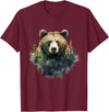 Bear Forest Animal Art Portrait Forest Artwork Wildlife T-Shirt - Burgundy