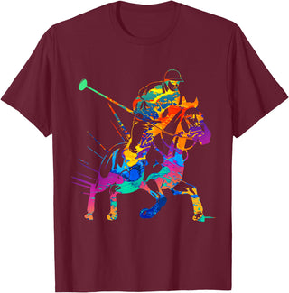 Polo Player Sport Silhouette Gift Apparel Polo Player Horse Sport Ride Riding Equestrian Sport Fan T-Shirt - Burgundy