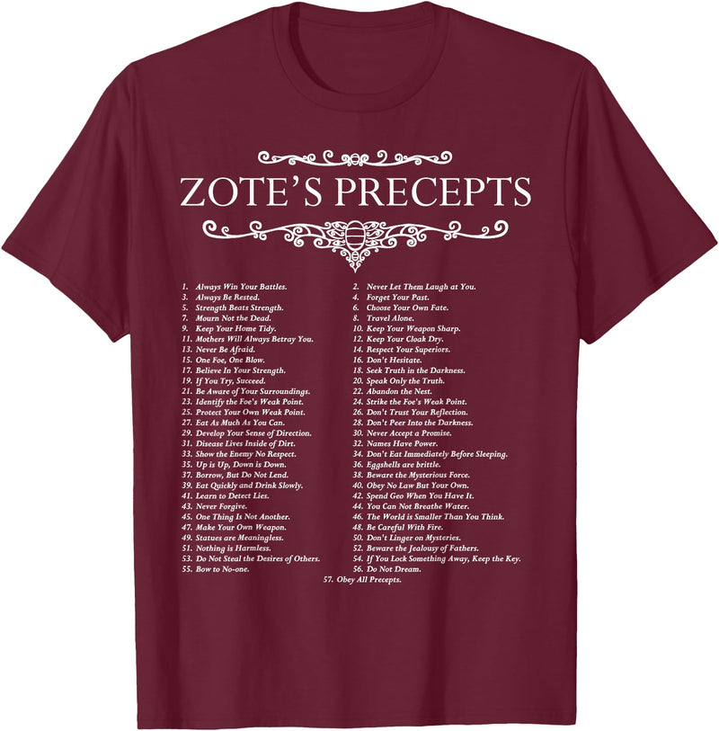MathWare Funny Nerdy Zote's Precepts Knight Gamer T-Shirt - Burgundy