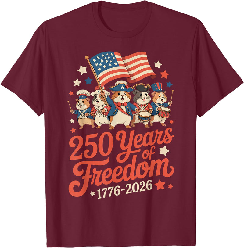 Hamsters 250 Years Revolutionary War Parade 1776 2026 July 4 T-Shirt - Burgundy