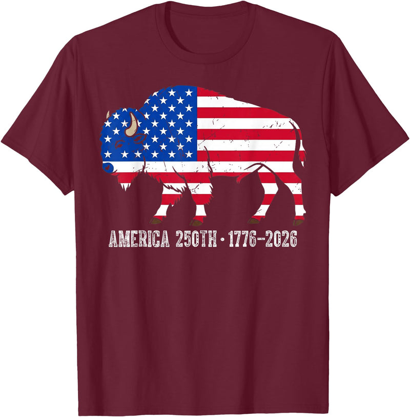 American Buffalo Design for 250th Anniversary Vintage Retro Bison American Flag Buffalo Simple 4th of July T-Shirt - Burgundy
