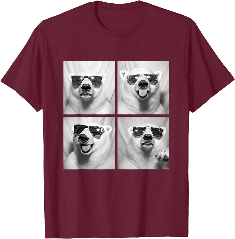 Funny Animal Photography Clothing Co. Funny Polar Bears with Sunglasses Cool Ice Bears Humor Meme T-Shirt - Burgundy