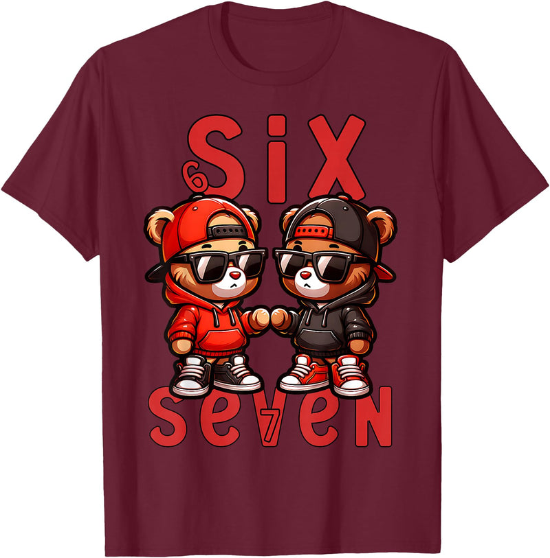 Funny Teddy Bear 67 Matching Teenager Boys Designs 67 Teddy Bear 6 7 Meme for Boys Kids Cute School Six Seven T-Shirt - Burgundy