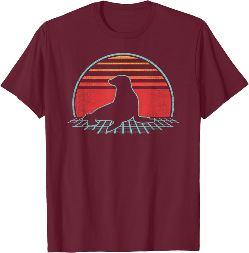 Sea Lion Graphic Art Designs Sea Lion Lover Animal Retro Vintage 80s Style T-Shirt - Burgundy