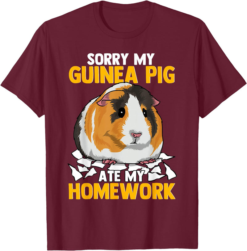 Sorry My Guinea Pig Ate My Homework Funny Pet Rodent Hamster T-Shirt - Burgundy