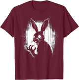 Scary Goth Rabbit, Horror Rabbit, Weirdcore Rabbit T-Shirt in Burgundy