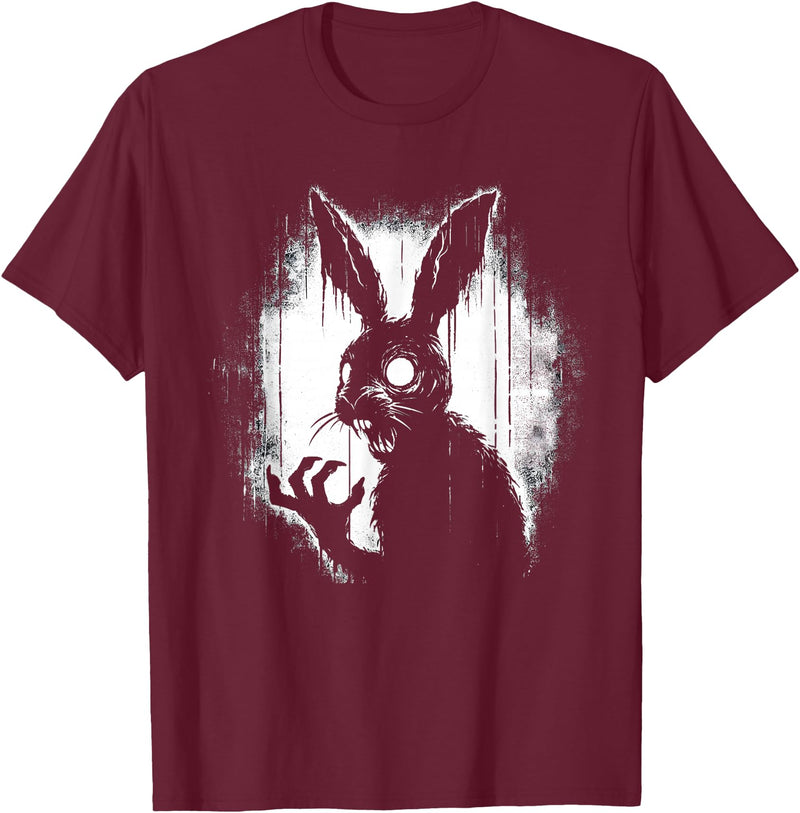 Scary Goth Rabbit, Horror Rabbit, Weirdcore Rabbit T-Shirt in Burgundy