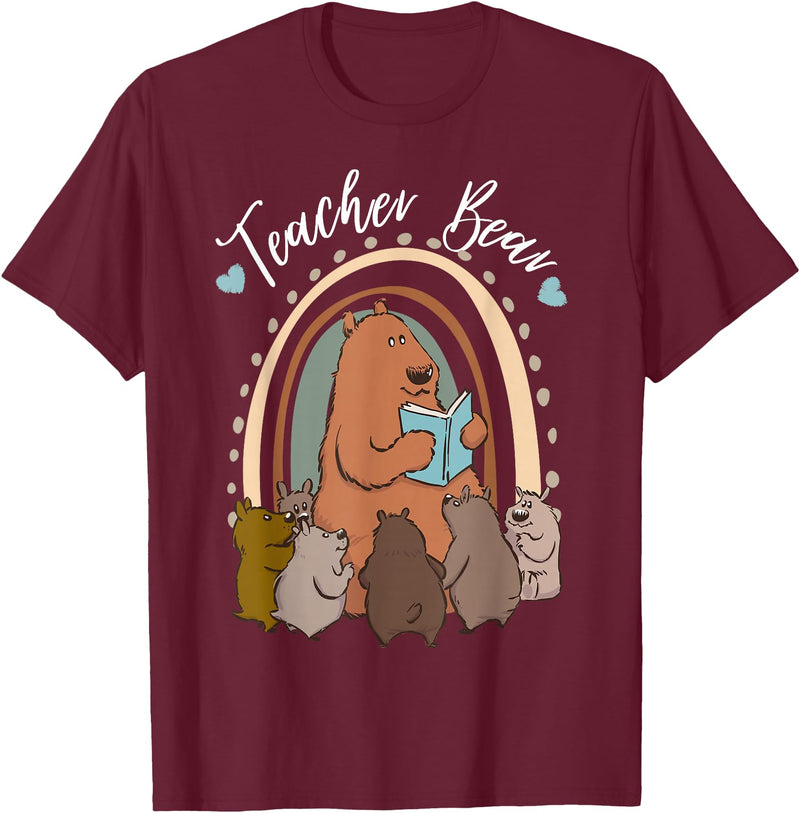 Thank You Teacher Appreciation Gifts Teacher Bear Reading Appreciation Teacher Graphic T-Shirt - Burgundy