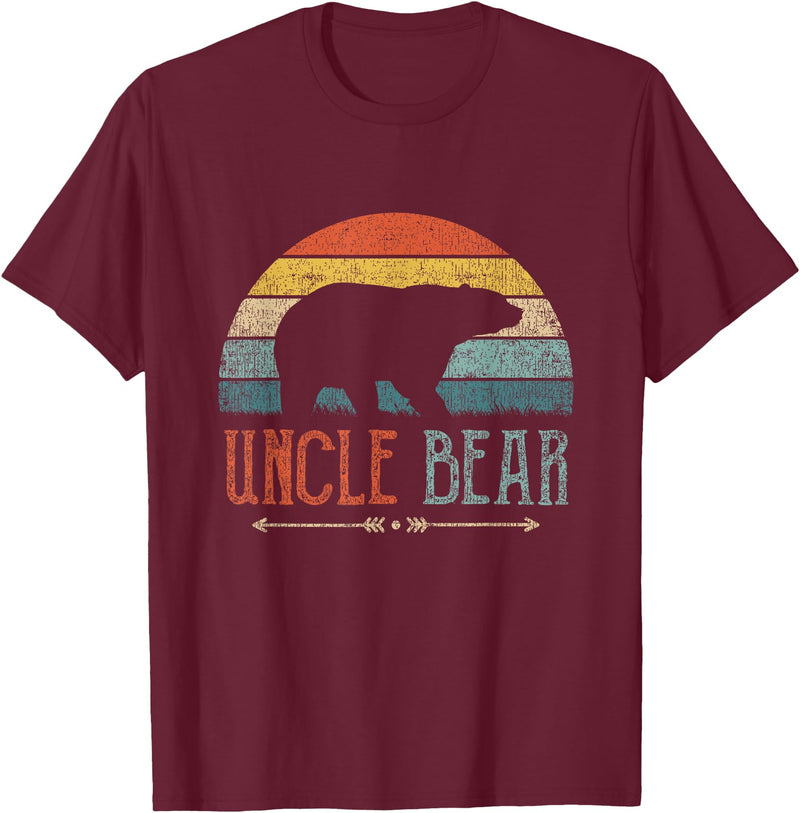 Cute Bear Family Matching Shirts & Gifts Uncle Bear Funny Gift Retro Vintage Uncle Bear T-Shirt - Burgundy
