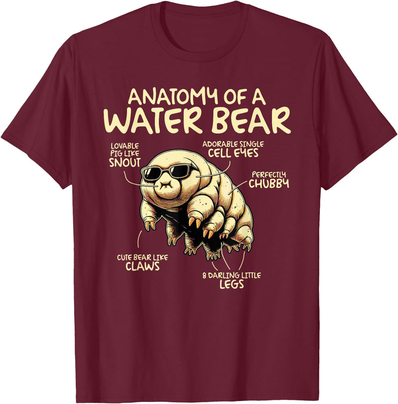 Tardigrade Water Bear Co Anatomy Of A Water Bear Funny Tardigrade T-Shirt - Burgundy