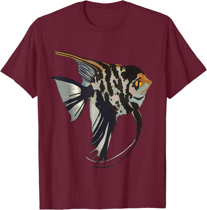 Freshwater Fish Fun Marbled Freshwater Angelfish T-Shirt - Burgundy
