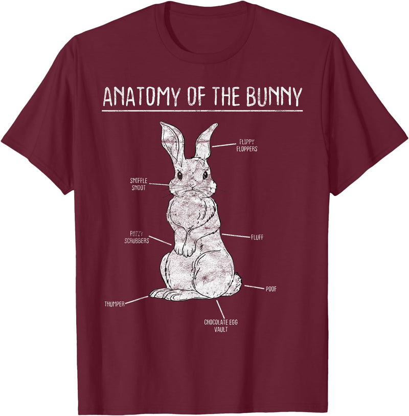 Rabbit Anatomy Bunny Lover Animal Pet Owner Gift T-Shirt in Burgundy