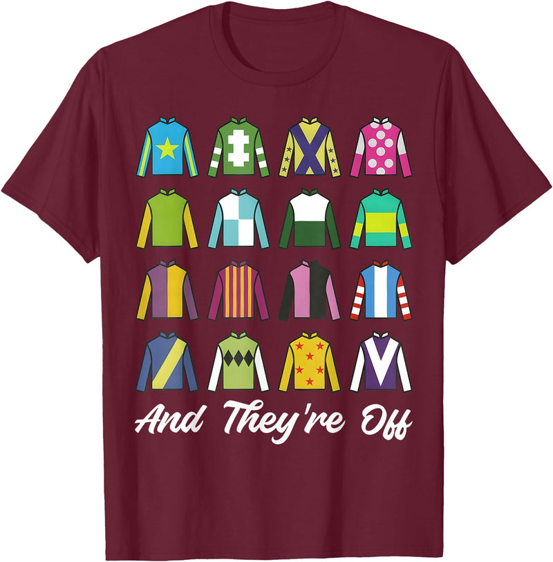 Funny Horse Racing Derby Day Men Women Race Tees and They're Off Horse Racing Derby Day Funny Men Women T-Shirt - Burgundy
