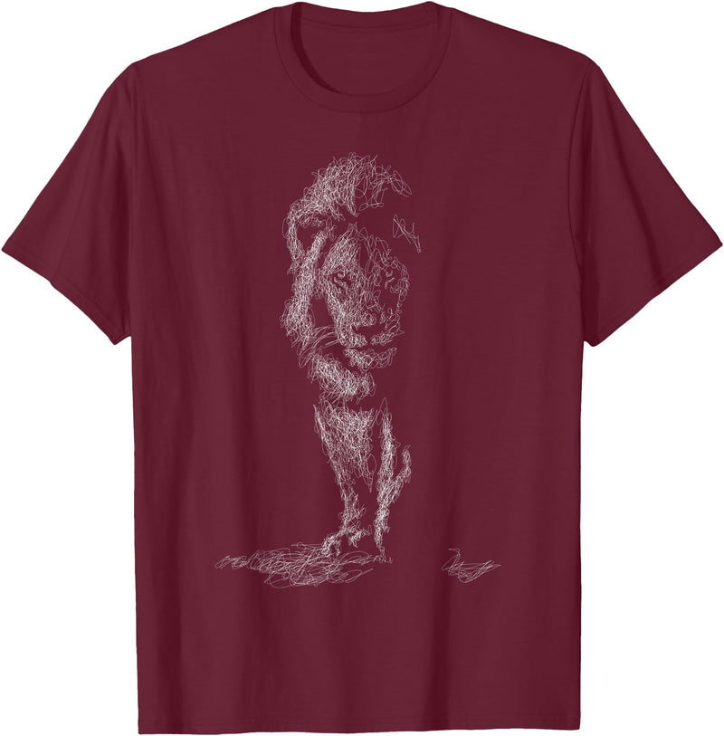 black animals art Lion Scribble Black Art for Lover Lions King of Animals T-Shirt - Burgundy