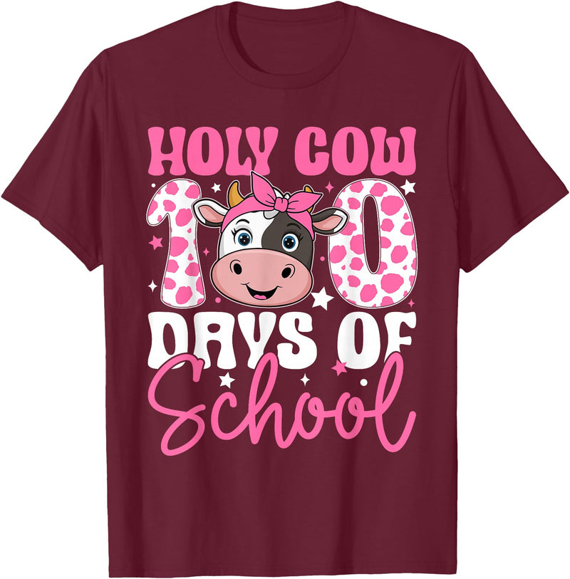 Holy Cow 100 Days of School Teachers Students Girls Women T-Shirt - Burgundy