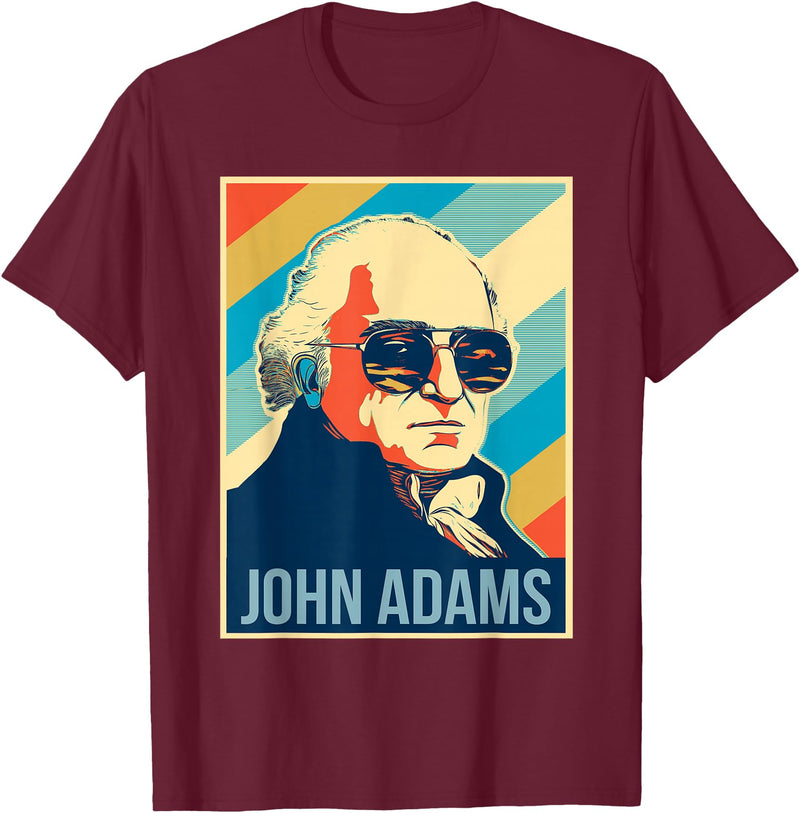 President John Adams Tees 4th Of July John Adams President Retro Patriotic T-Shirt - Burgundy