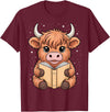Funny Highland Cow Bookworm Lover Cute Highland Cow Reading Book T-Shirt - Burgundy