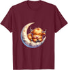 Cute Baby Highland Cow Sleeping on the Moon Heifer Farm T-Shirt - Burgundy