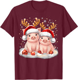 Funny Xmas Pig Lover Christmas Christmas Pig Reindeer Xmas T-Shirt - Burgundy