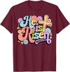 Floral He Is Risen Happy Easter Christian Bible Verse Faith T-Shirt in Burgundy