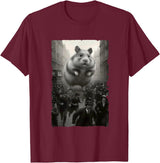 Giant Puffy Hamster Funny Destroying Retro City Picture T-Shirt - Burgundy