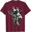 Safari Animal Art Giraffe with Sunglasses Wildlife Safari Giraffe Animal Lover T-Shirt - Burgundy